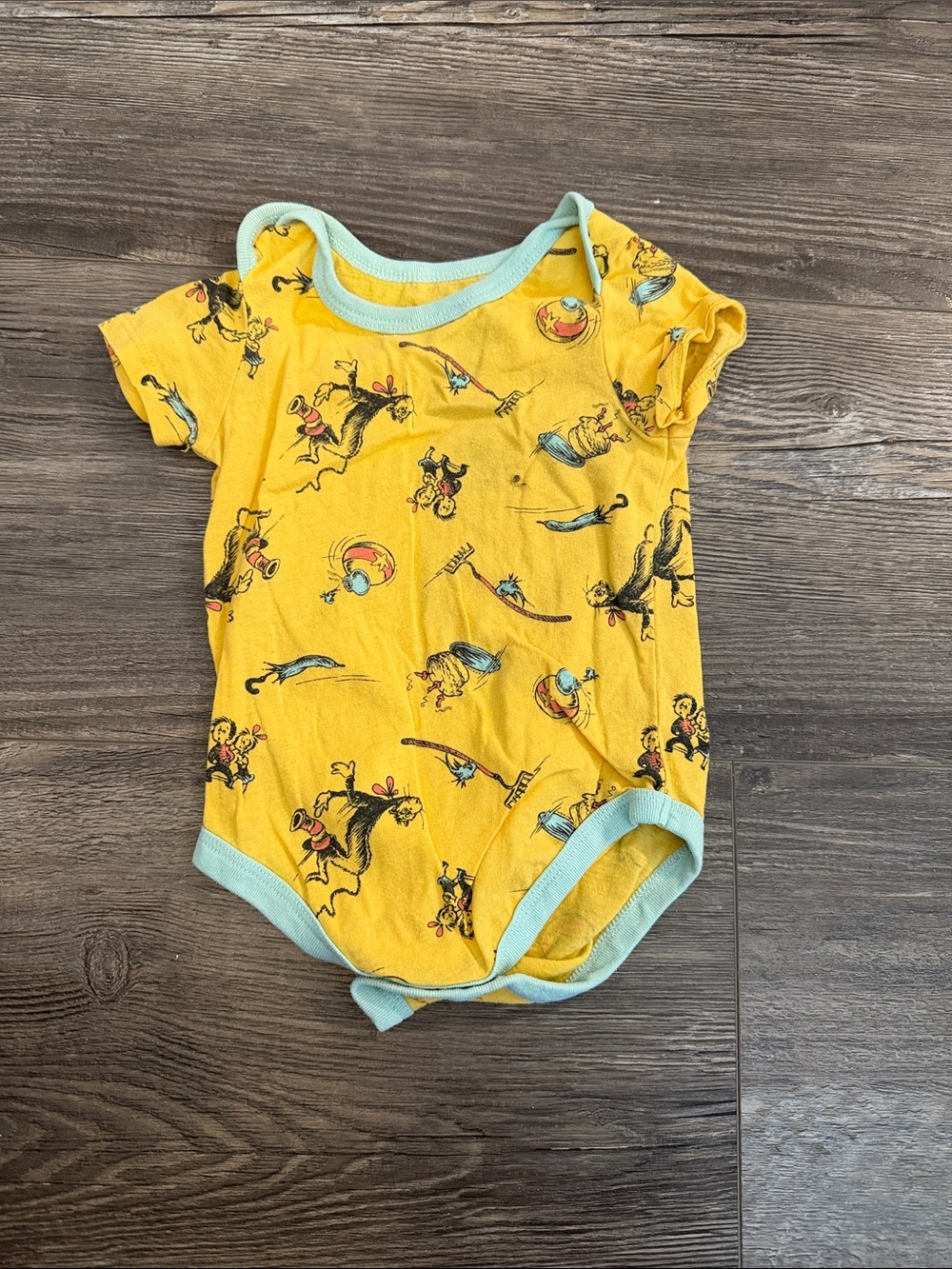 Dr. Seuss Yellow Kids One-Piece Bodysuit with Light Blue Trim